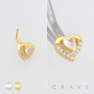 OPEN-HEART NESTING HEART WITHIN A HEART 316L SURGICAL STEEL L-SHAPE NOSE RING